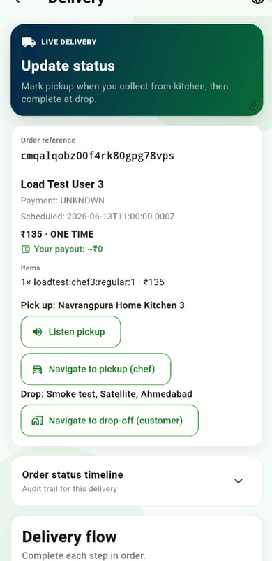 Delivery app — live delivery