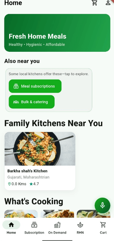 Customer app — home feed
